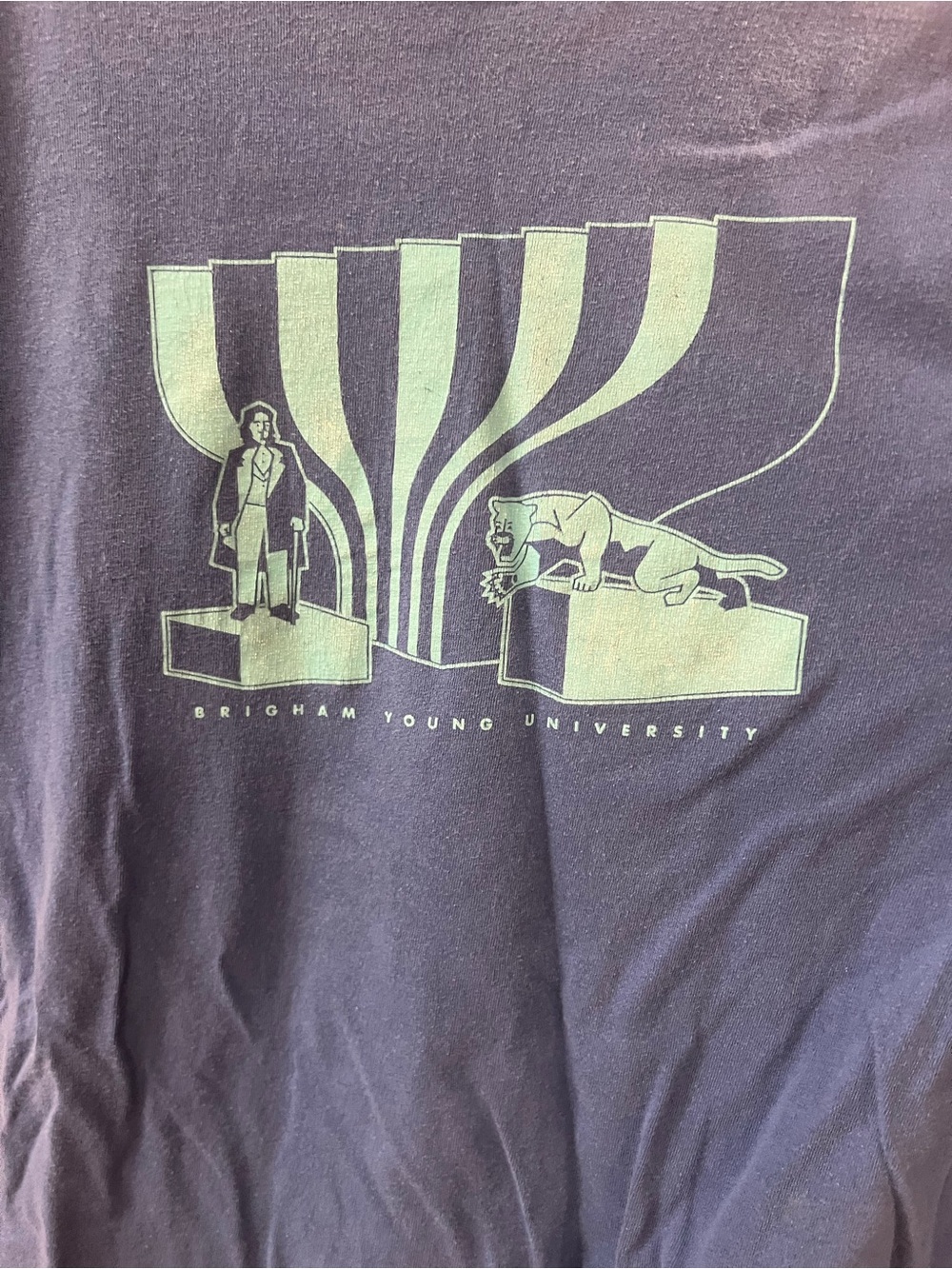 Unk Brigham Young University Navy Blue Short Sleeve Tee with Light Green Graphic